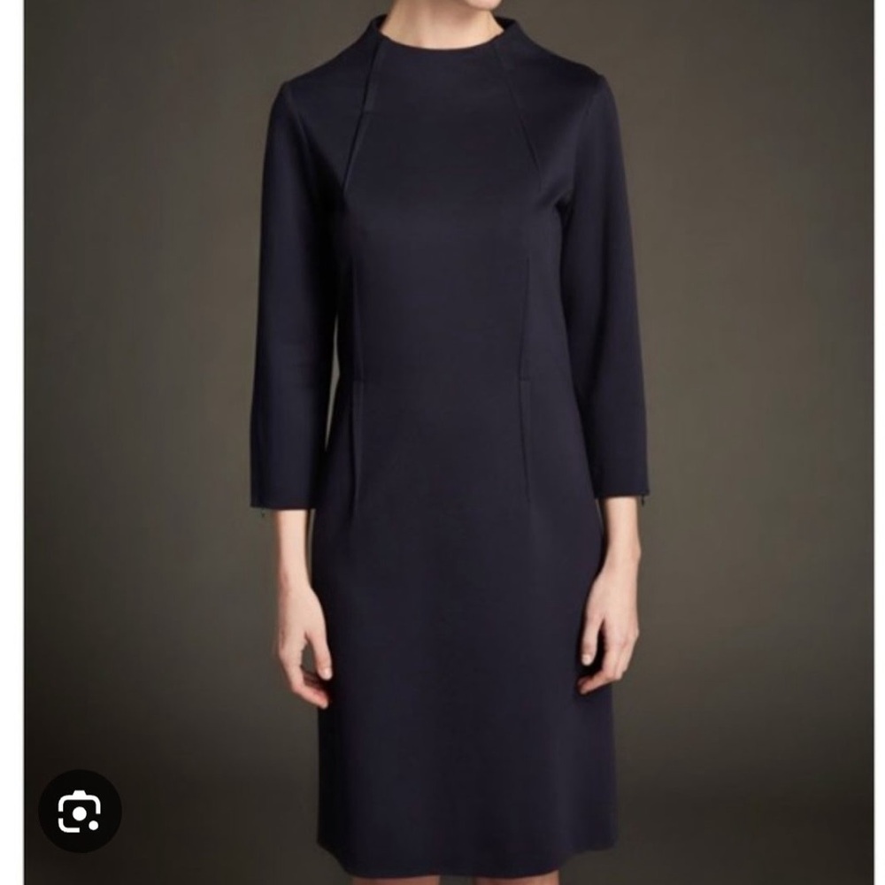 Elegant‎ minimalist neutral Dark Blue Dress made in Italy